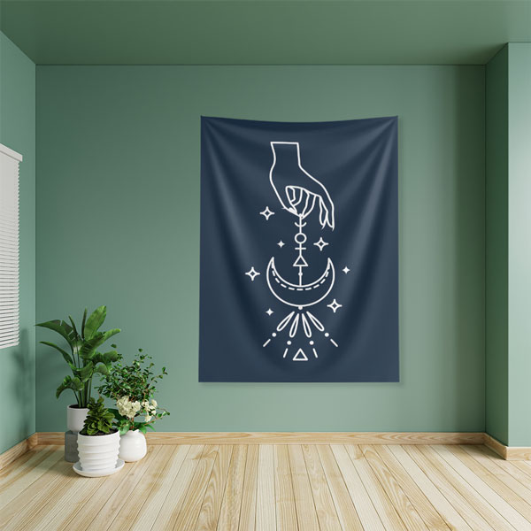 Ay ve El Sembol Tasarımlı Minimal Duvar Örtüsü – Mistikal Modern Dekor 6275