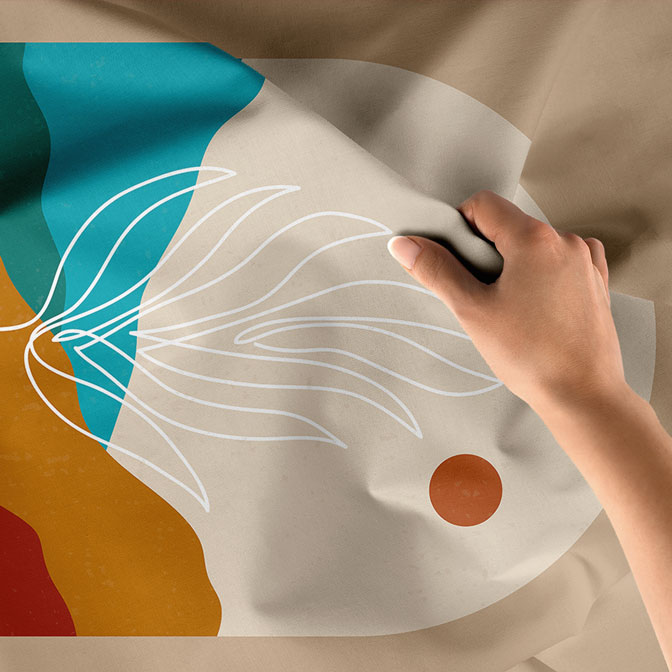 Minimal Soyut Manzara ve Yaprak Çizimli Duvar Örtüsü – Modern Doğal Dekor 6278