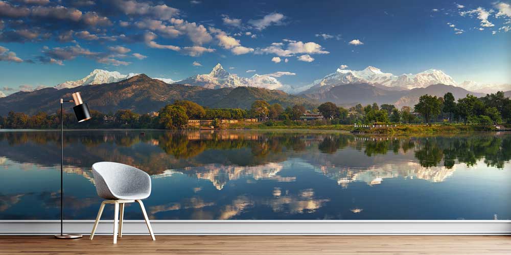 Dağlar ve Yansıma Göl Manzaralı Panoramik Duvar Kağıdı 12824