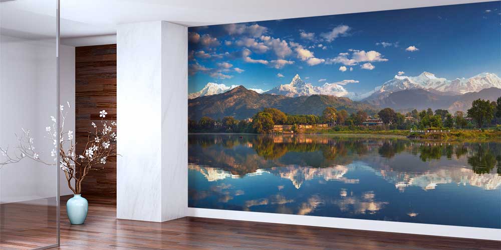 Dağlar ve Yansıma Göl Manzaralı Panoramik Duvar Kağıdı 12824