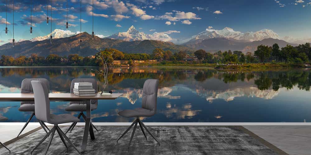 Dağlar ve Yansıma Göl Manzaralı Panoramik Duvar Kağıdı 12824