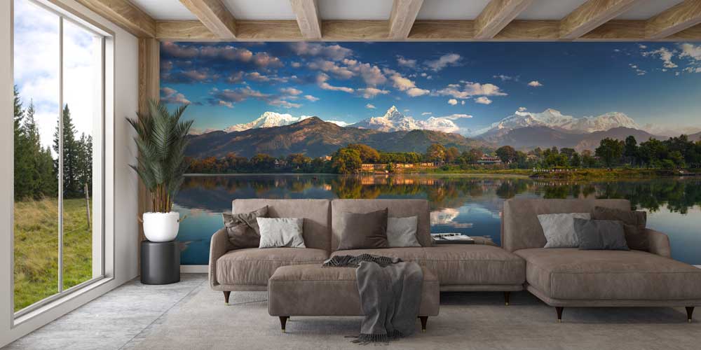 Dağlar ve Yansıma Göl Manzaralı Panoramik Duvar Kağıdı 12824