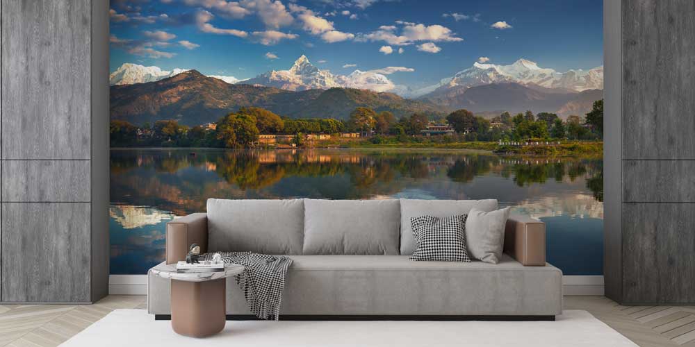 Dağlar ve Yansıma Göl Manzaralı Panoramik Duvar Kağıdı 12824