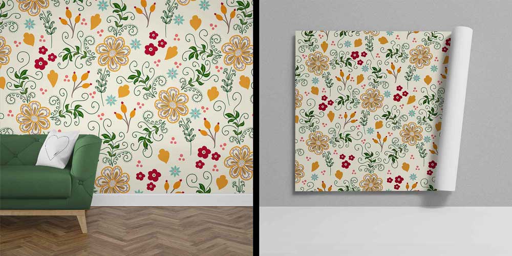 Dekoratif Çiçek ve Yaprak Motifli Klasik Botanik Duvar Kağıdı 4265