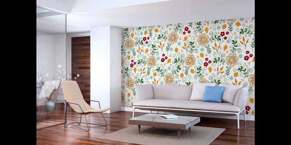 Dekoratif Çiçek ve Yaprak Motifli Klasik Botanik Duvar Kağıdı 4265