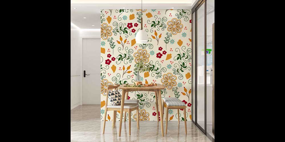 Dekoratif Çiçek ve Yaprak Motifli Klasik Botanik Duvar Kağıdı 4265