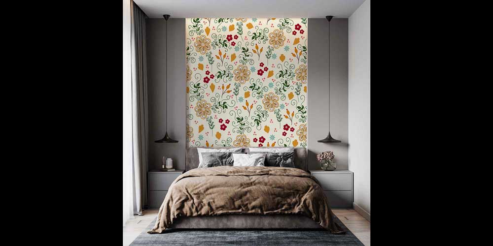 Dekoratif Çiçek ve Yaprak Motifli Klasik Botanik Duvar Kağıdı 4265