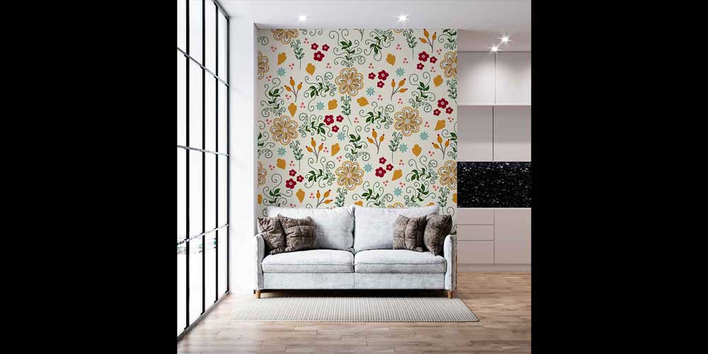 Dekoratif Çiçek ve Yaprak Motifli Klasik Botanik Duvar Kağıdı 4265