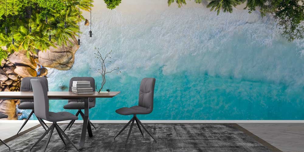 Turkuaz Sahil ve Palmiye Tepeden Çekim Duvar Kağıdı 12812