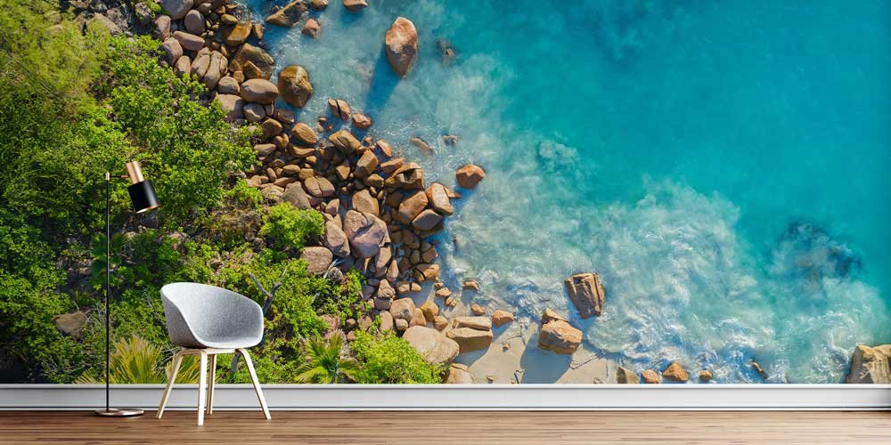 Turkuaz Kaya Sahili Tepeden Çekim Duvar Kağıdı 12813
