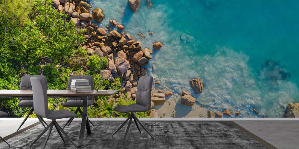 Turkuaz Kaya Sahili Tepeden Çekim Duvar Kağıdı 12813