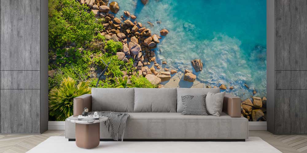 Turkuaz Kaya Sahili Tepeden Çekim Duvar Kağıdı 12813