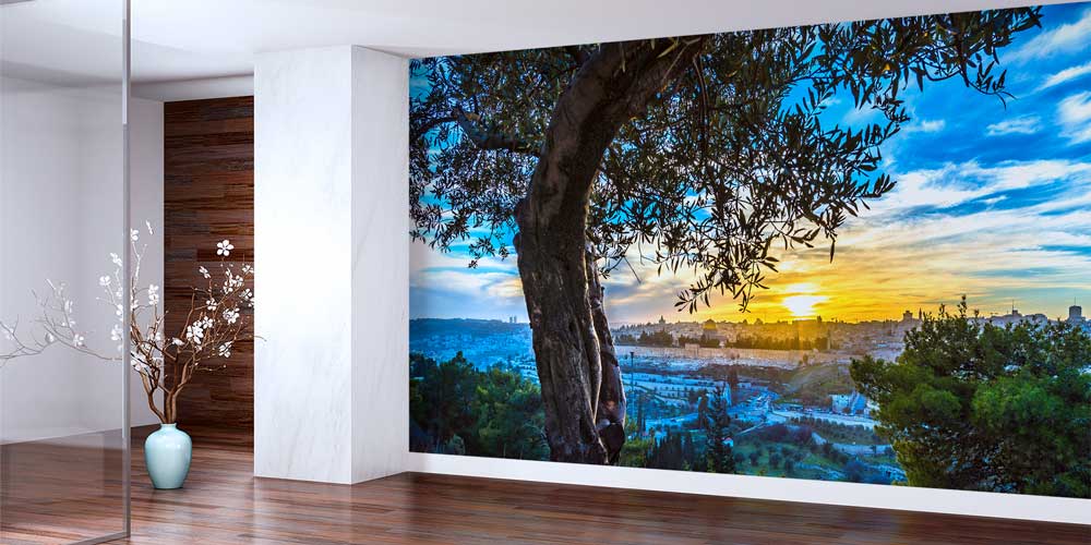 Zeytin Ağacı ve Gün Batımı Şehir Manzarası Duvar Kağıdı 12835