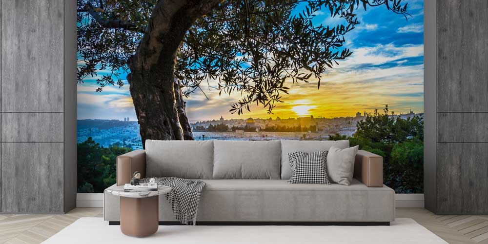 Zeytin Ağacı ve Gün Batımı Şehir Manzarası Duvar Kağıdı 12835