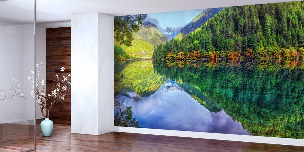 wall-decoration-12836-01 Dağ ve Orman Yansımalı Göl Manzarası Duvar Kağıdı 12836