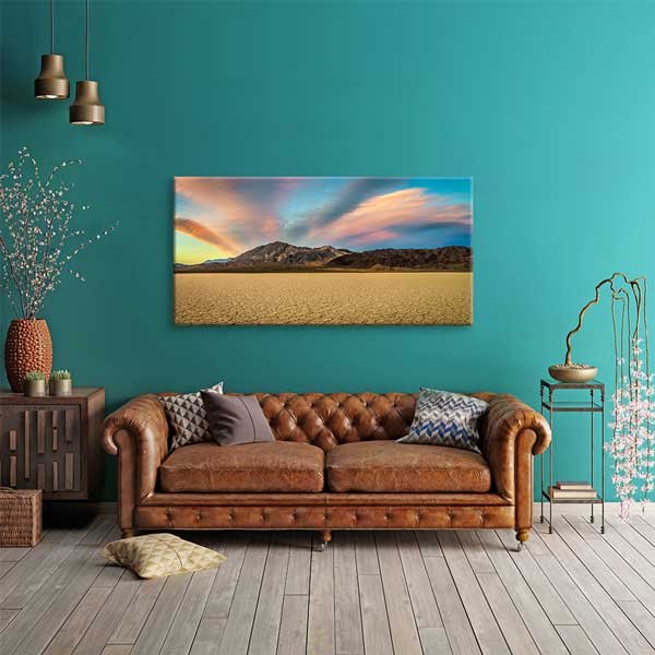 Çatlamış Çöl Zemini ve Dağlar Gün Batımı Duvar Tablosu – 13763