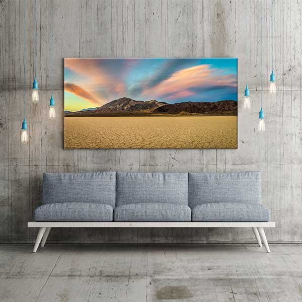 Çatlamış Çöl Zemini ve Dağlar Gün Batımı Duvar Tablosu – 13763