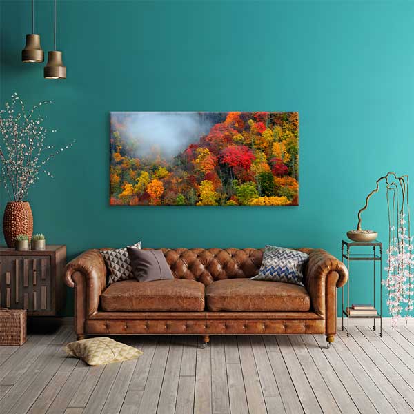 Sisli Sonbahar Ormanı Renkli Doğa Manzarası Duvar Tablosu – 13770