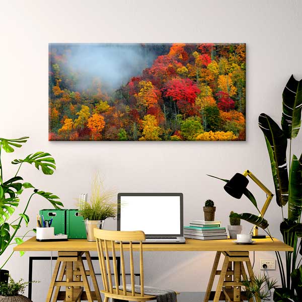 Sisli Sonbahar Ormanı Renkli Doğa Manzarası Duvar Tablosu – 13770