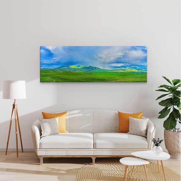 Yeşil Ova Doğa Panoramik Manzara Kanvas Tablo 13789