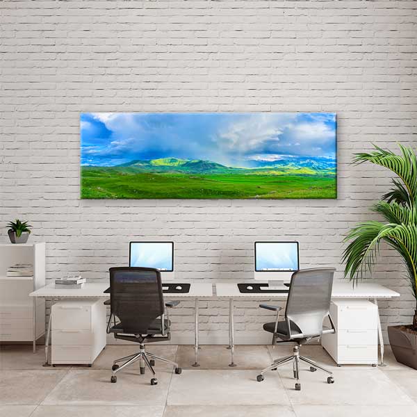 Yeşil Ova Doğa Panoramik Manzara Kanvas Tablo 13789