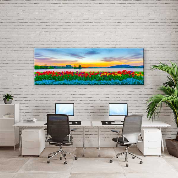 Gün Batımı ve Çiçek Tarlası Fotoğraf Sanatı Kanvas Tablo 13916