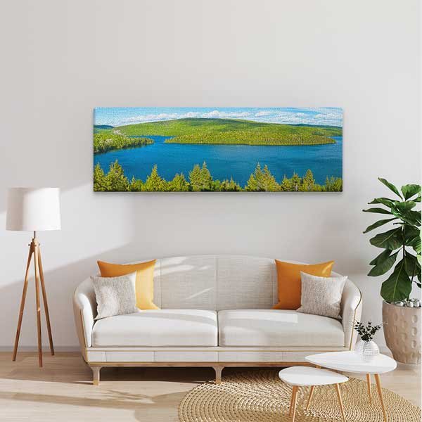 wall-decoration-13920-01 Yeşil Ormanlar Arasında Mavi Göl Panoramik Doğa Manzarası Duvar Tablosu 13920