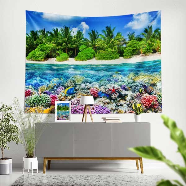 Tropikal Ada ve Mercan Resifi Su Altı Duvar Örtüsü 14307