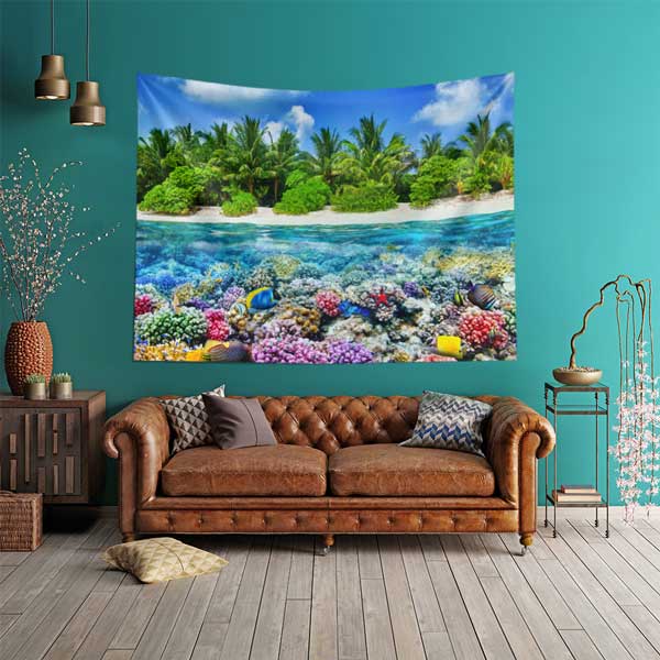 Tropikal Ada ve Mercan Resifi Su Altı Duvar Örtüsü 14307