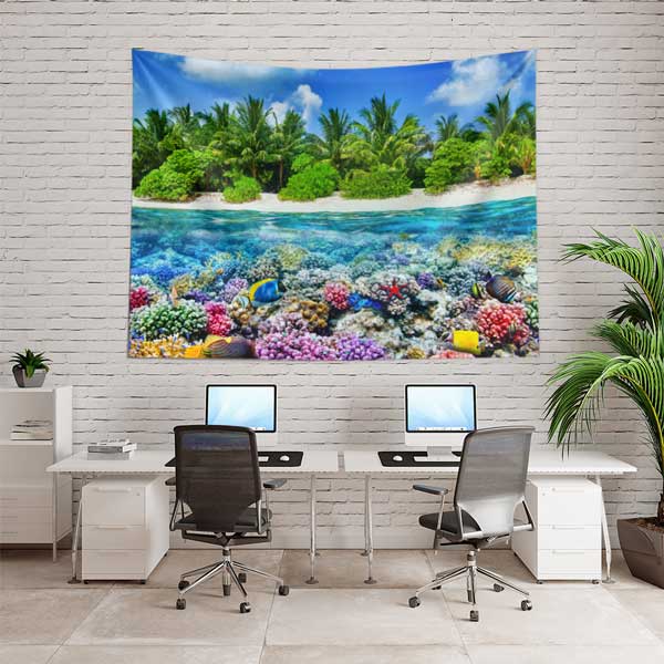 Tropikal Ada ve Mercan Resifi Su Altı Duvar Örtüsü 14307