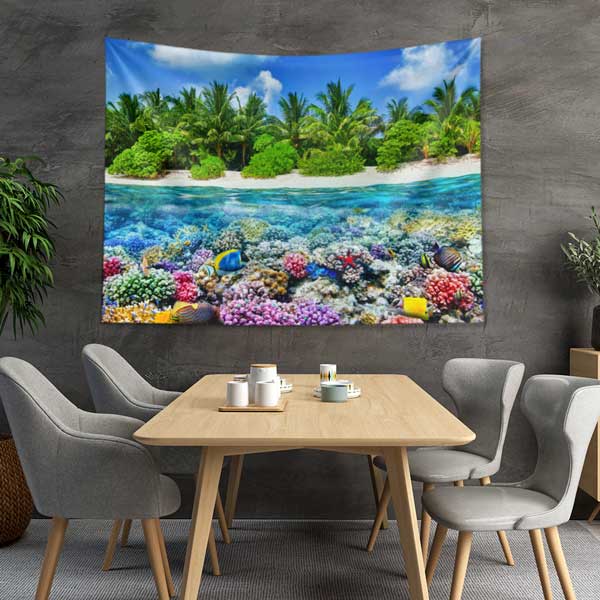 Tropikal Ada ve Mercan Resifi Su Altı Duvar Örtüsü 14307