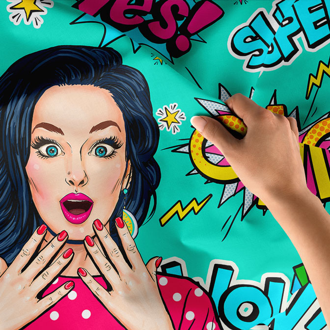 Pop Art OMG! Renkli Kadın İllüstrasyonlu Duvar Örtüsü 5737