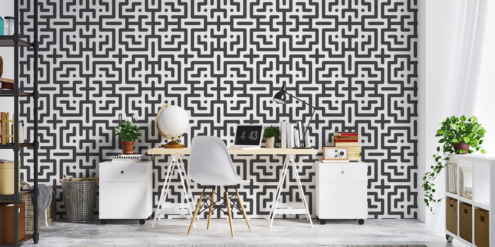 Labirent Desenli Geometrik Duvar Kağıdı 7436