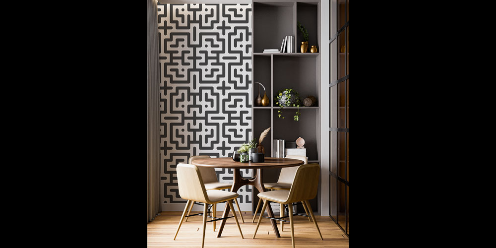 Labirent Desenli Geometrik Duvar Kağıdı 7436