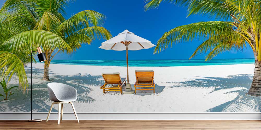 Tropikal Plaj Şezlong ve Şemsiye Duvar Kağıdı 12845