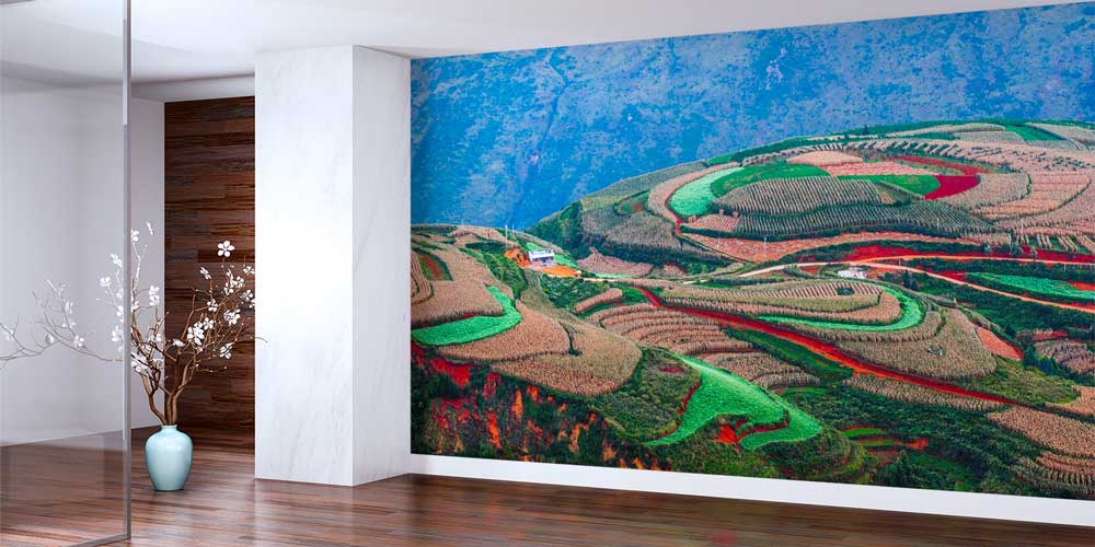 Renkli Tarım Arazileri Panoramik Duvar Kaplaması 12854