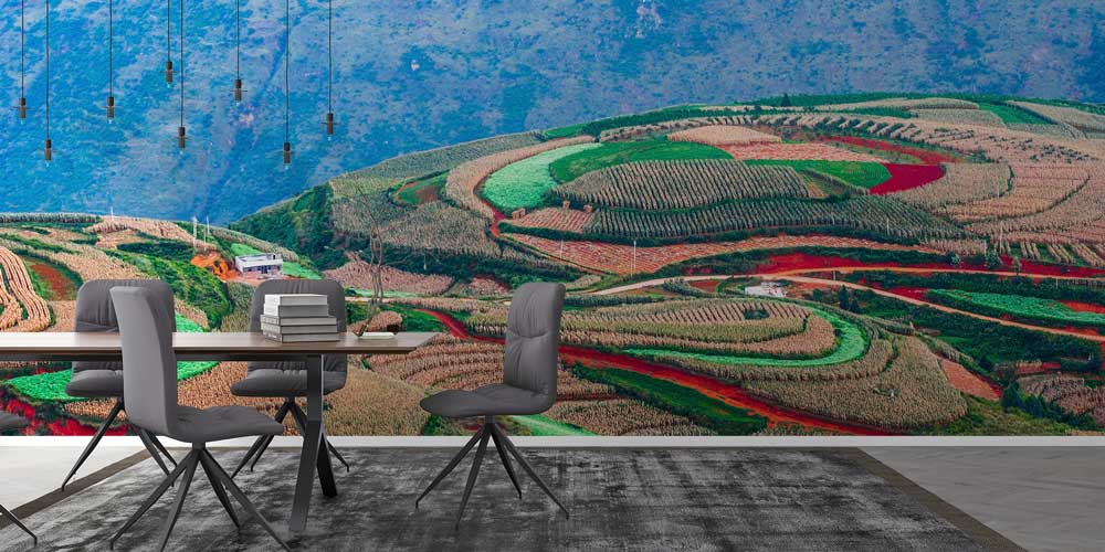 Renkli Tarım Arazileri Panoramik Duvar Kaplaması 12854