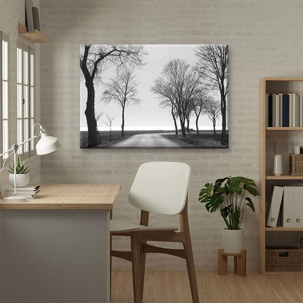 Siyah Beyaz Yol ve Ağaçlar Manzara Kanvas Tablo 2194