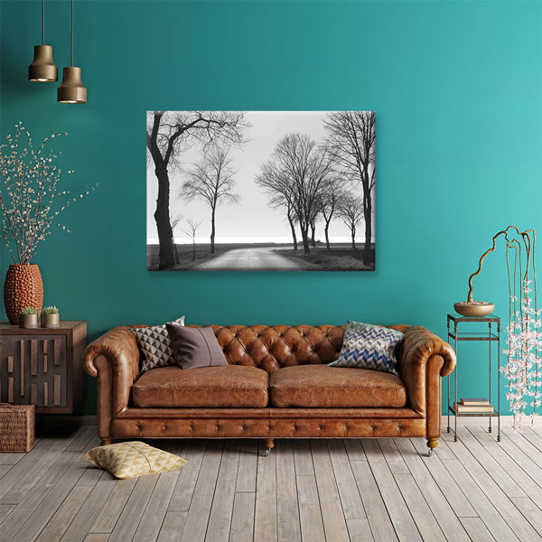 Siyah Beyaz Yol ve Ağaçlar Manzara Kanvas Tablo 2194