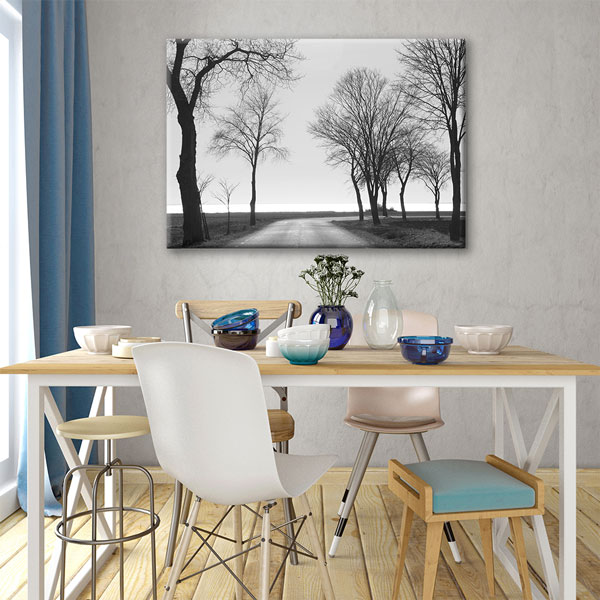 Siyah Beyaz Yol ve Ağaçlar Manzara Kanvas Tablo 2194