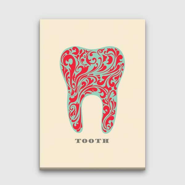 wall-dental-decor-1149-00 Kırmızı Desenli Sanatsal Diş İllüstrasyonu Kanvas Duvar Tablosu – 1149