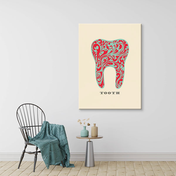 Kırmızı Desenli Sanatsal Diş İllüstrasyonu Kanvas Duvar Tablosu – 1149