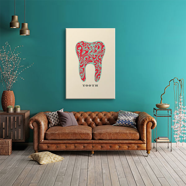 Kırmızı Desenli Sanatsal Diş İllüstrasyonu Kanvas Duvar Tablosu – 1149