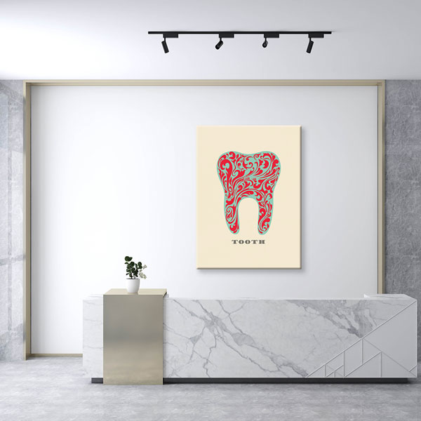 Kırmızı Desenli Sanatsal Diş İllüstrasyonu Kanvas Duvar Tablosu – 1149
