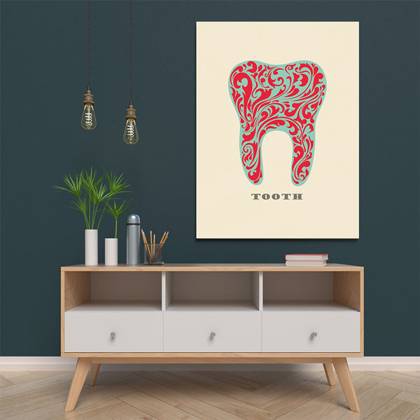 Kırmızı Desenli Sanatsal Diş İllüstrasyonu Kanvas Duvar Tablosu – 1149