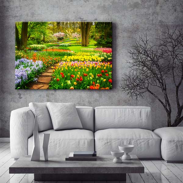 Rengarenk Çiçek Bahçesi ve Doğa Yolu Manzarası Duvar Tablosu 13402