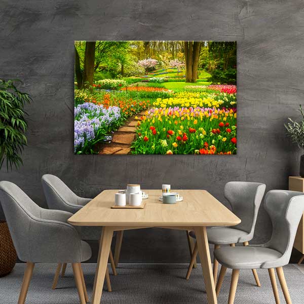 Rengarenk Çiçek Bahçesi ve Doğa Yolu Manzarası Duvar Tablosu 13402