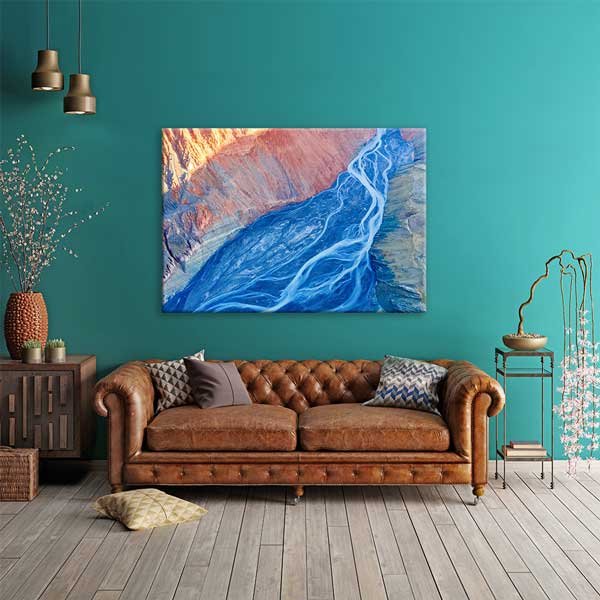 Soyut Nehir ve Dağ Dokusu Havadan Görünüm Kanvas Tablo 13347