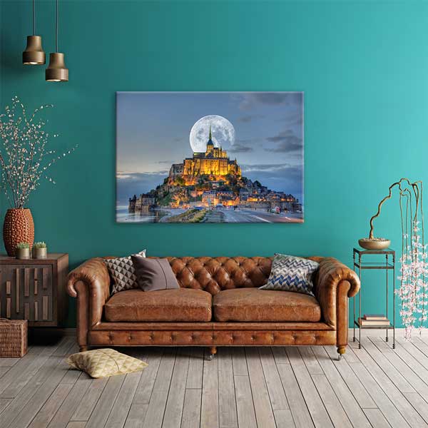 wall-design-art-13363-01 Mont Saint Michel Ay Doğumu Kanvas Tablo 13363