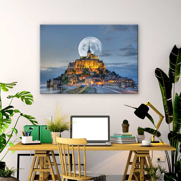 wall-design-art-13363-02 Mont Saint Michel Ay Doğumu Kanvas Tablo 13363